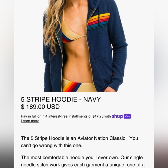 Aviator Nation 5 stripe hoodie - Picture 6 of 6